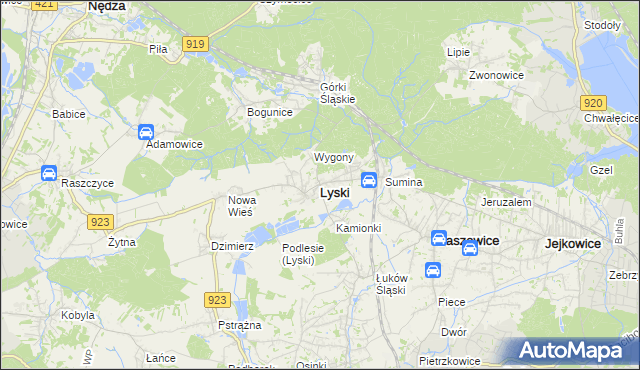 mapa Lyski powiat rybnicki, Lyski powiat rybnicki na mapie Targeo