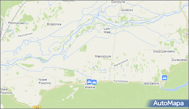 mapa Mąkoszyce gmina Santok, Mąkoszyce gmina Santok na mapie Targeo