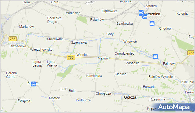 mapa Maków gmina Gołcza, Maków gmina Gołcza na mapie Targeo
