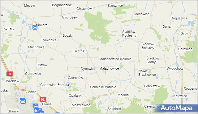mapa Małachowice-Kolonia, Małachowice-Kolonia na mapie Targeo
