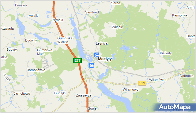 mapa Małdyty, Małdyty na mapie Targeo