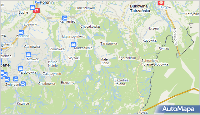 mapa Małe Ciche, Małe Ciche na mapie Targeo