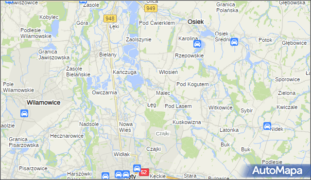 mapa Malec gmina Kęty, Malec gmina Kęty na mapie Targeo