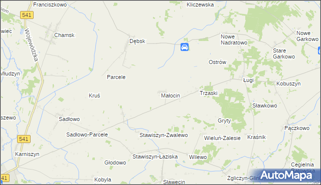 mapa Małocin gmina Bieżuń, Małocin gmina Bieżuń na mapie Targeo