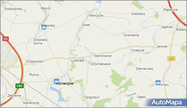 mapa Marcinowice gmina Mściwojów, Marcinowice gmina Mściwojów na mapie Targeo