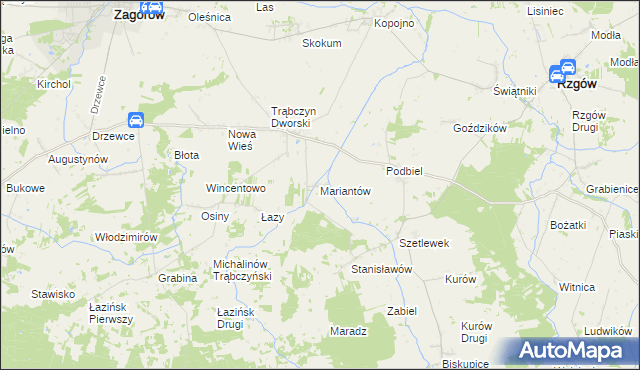 mapa Mariantów gmina Zagórów, Mariantów gmina Zagórów na mapie Targeo