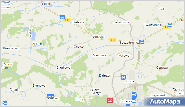 mapa Markowo gmina Gostyń, Markowo gmina Gostyń na mapie Targeo