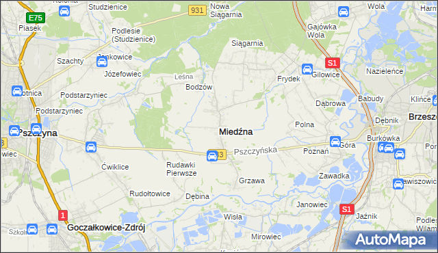 mapa Miedźna, Miedźna na mapie Targeo