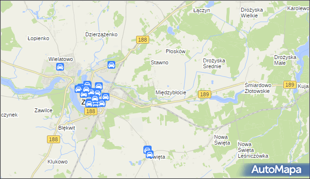 mapa Międzybłocie gmina Złotów, Międzybłocie gmina Złotów na mapie Targeo