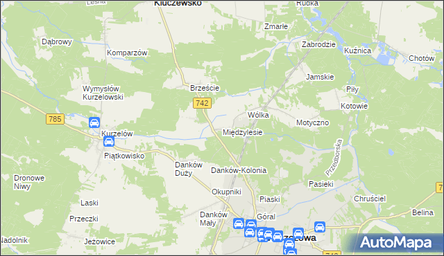 mapa Międzylesie gmina Włoszczowa, Międzylesie gmina Włoszczowa na mapie Targeo