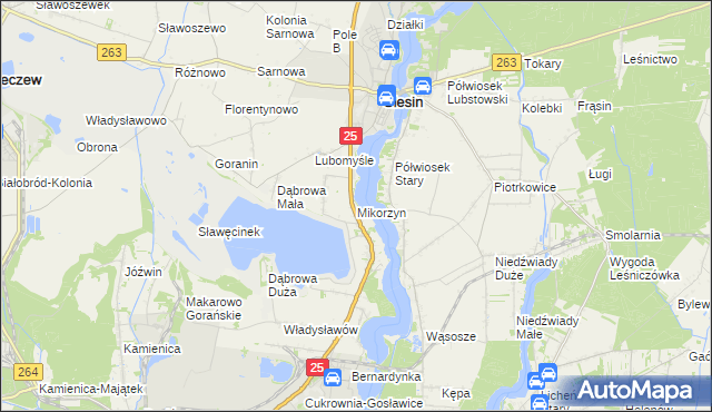 mapa Mikorzyn gmina Ślesin, Mikorzyn gmina Ślesin na mapie Targeo