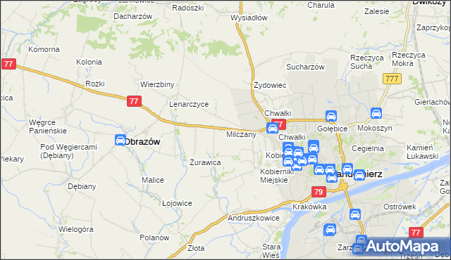 mapa Milczany gmina Samborzec, Milczany gmina Samborzec na mapie Targeo