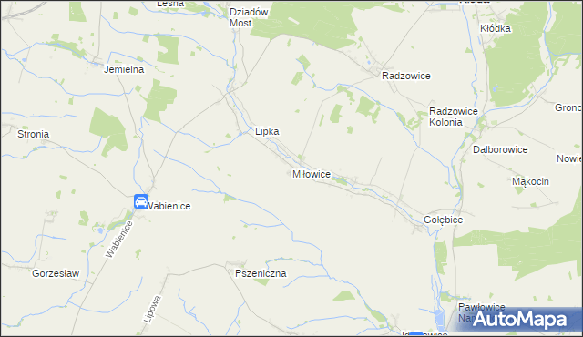 mapa Miłowice gmina Dziadowa Kłoda, Miłowice gmina Dziadowa Kłoda na mapie Targeo