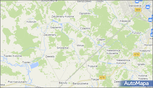 mapa Mińce, Mińce na mapie Targeo