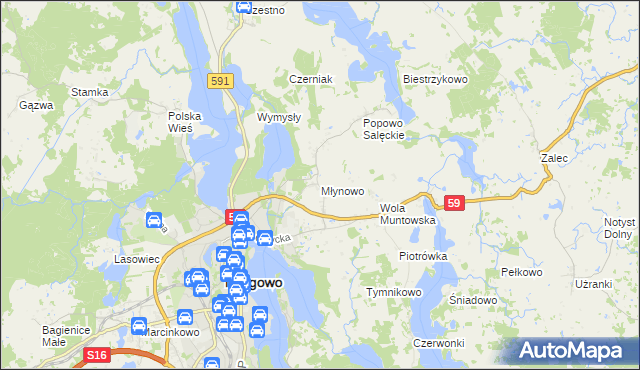 mapa Młynowo gmina Mrągowo, Młynowo gmina Mrągowo na mapie Targeo
