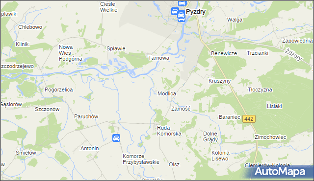 mapa Modlica gmina Pyzdry, Modlica gmina Pyzdry na mapie Targeo