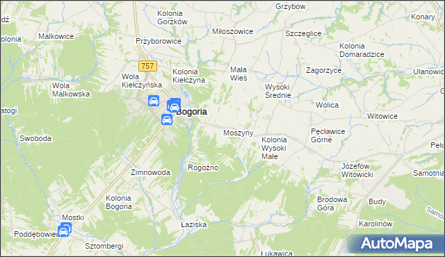 mapa Moszyny, Moszyny na mapie Targeo