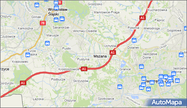 mapa Mszana powiat wodzisławski, Mszana powiat wodzisławski na mapie Targeo