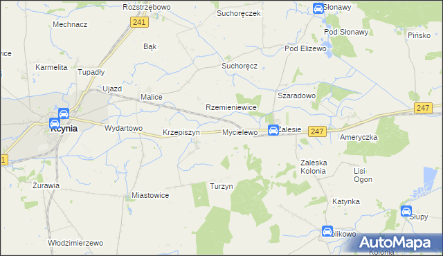 mapa Mycielewo, Mycielewo na mapie Targeo