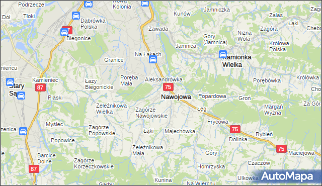 mapa Nawojowa, Nawojowa na mapie Targeo
