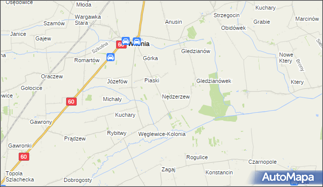 mapa Nędzerzew gmina Witonia, Nędzerzew gmina Witonia na mapie Targeo