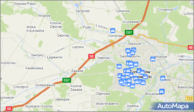 mapa Niebrów, Niebrów na mapie Targeo