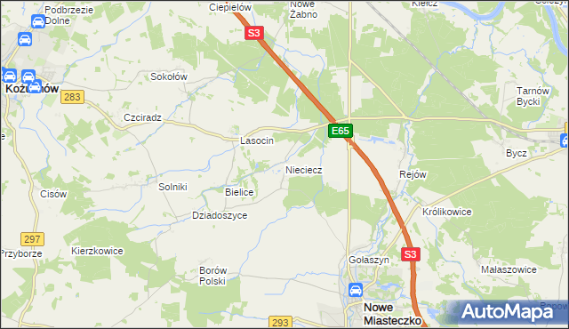 mapa Nieciecz gmina Nowe Miasteczko, Nieciecz gmina Nowe Miasteczko na mapie Targeo