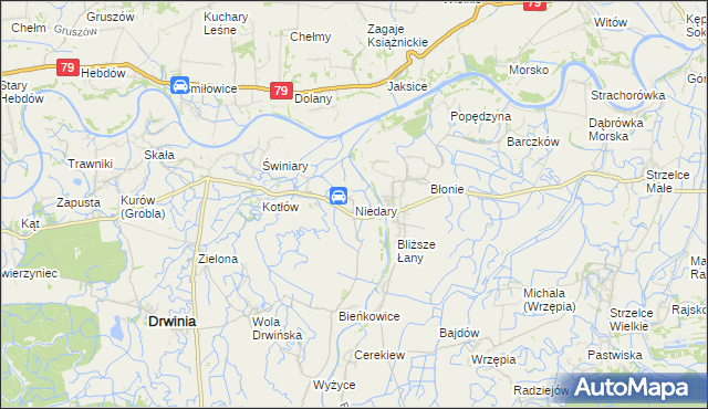 mapa Niedary gmina Drwinia, Niedary gmina Drwinia na mapie Targeo