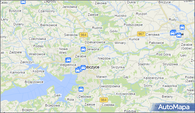 mapa Niezdów gmina Dobczyce, Niezdów gmina Dobczyce na mapie Targeo