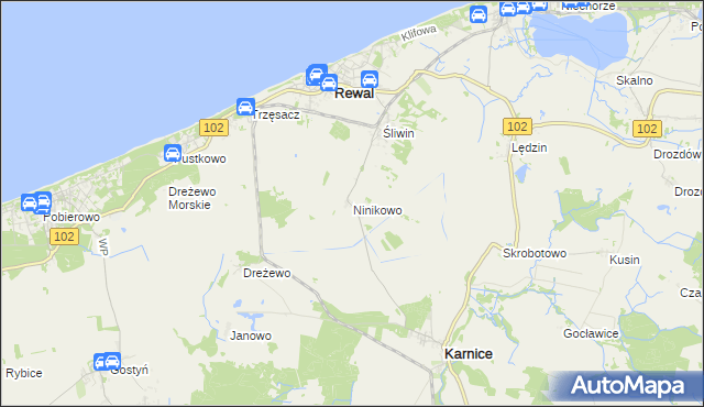 mapa Ninikowo, Ninikowo na mapie Targeo