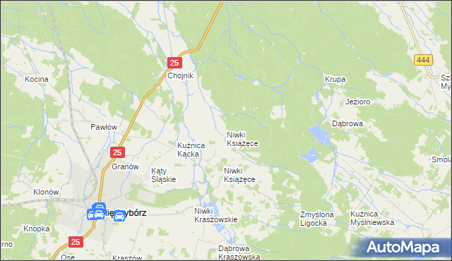 mapa Niwki Książęce gmina Sośnie, Niwki Książęce gmina Sośnie na mapie Targeo