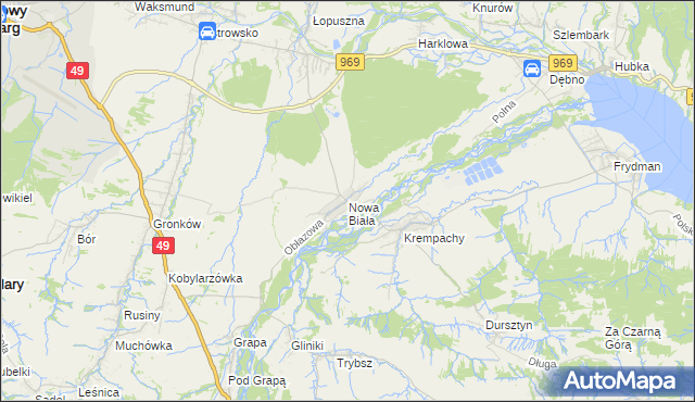 mapa Nowa Biała gmina Nowy Targ, Nowa Biała gmina Nowy Targ na mapie Targeo