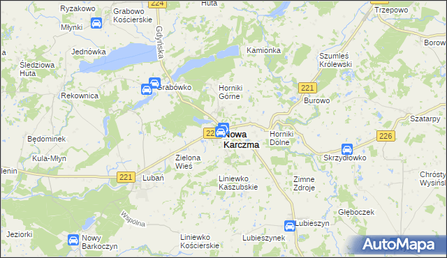 mapa Nowa Karczma powiat kościerski, Nowa Karczma powiat kościerski na mapie Targeo
