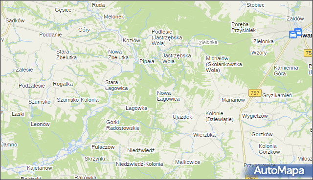 mapa Nowa Łagowica, Nowa Łagowica na mapie Targeo