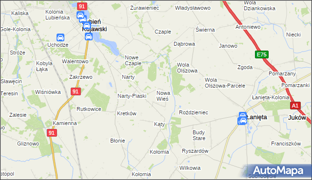 mapa Nowa Wieś gmina Lubień Kujawski, Nowa Wieś gmina Lubień Kujawski na mapie Targeo