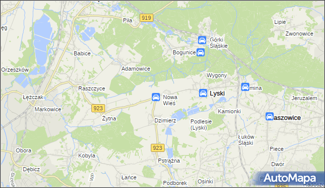 mapa Nowa Wieś gmina Lyski, Nowa Wieś gmina Lyski na mapie Targeo