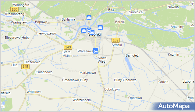 mapa Nowa Wieś gmina Wronki, Nowa Wieś gmina Wronki na mapie Targeo