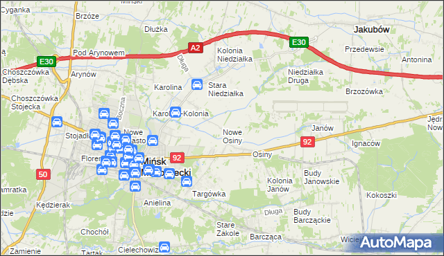 mapa Nowe Osiny, Nowe Osiny na mapie Targeo