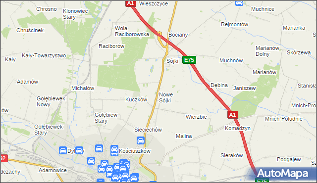 mapa Nowe Sójki, Nowe Sójki na mapie Targeo