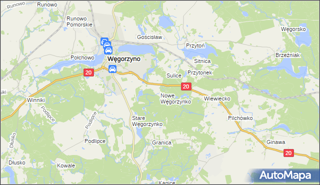 mapa Nowe Węgorzynko, Nowe Węgorzynko na mapie Targeo