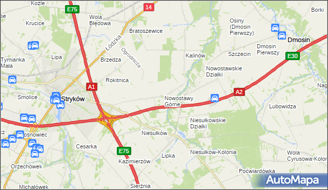 mapa Nowostawy Górne, Nowostawy Górne na mapie Targeo