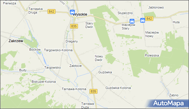 mapa Nowy Dwór gmina Wysokie, Nowy Dwór gmina Wysokie na mapie Targeo