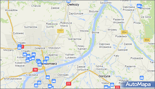 mapa Nowy Kamień gmina Dwikozy, Nowy Kamień gmina Dwikozy na mapie Targeo