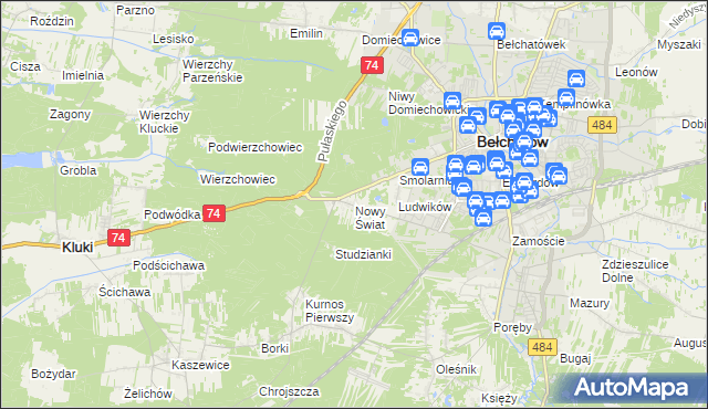 mapa Nowy Świat gmina Bełchatów, Nowy Świat gmina Bełchatów na mapie Targeo