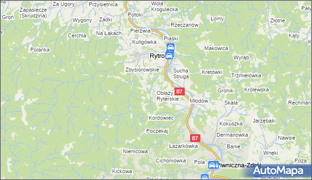 mapa Obłazy Ryterskie, Obłazy Ryterskie na mapie Targeo