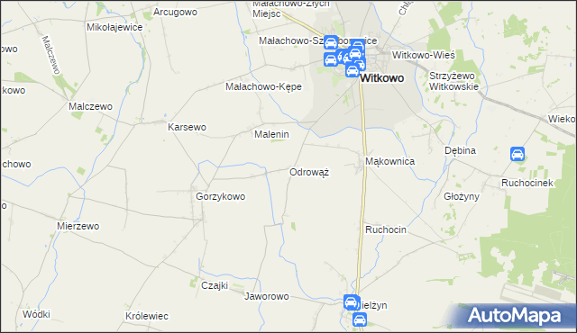 mapa Odrowąż gmina Witkowo, Odrowąż gmina Witkowo na mapie Targeo