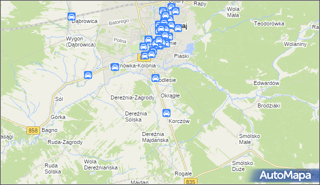 mapa Okrągłe gmina Biłgoraj, Okrągłe gmina Biłgoraj na mapie Targeo