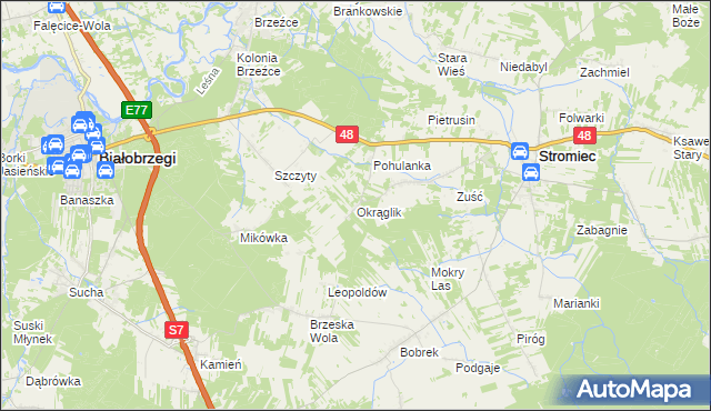 mapa Okrąglik gmina Białobrzegi, Okrąglik gmina Białobrzegi na mapie Targeo