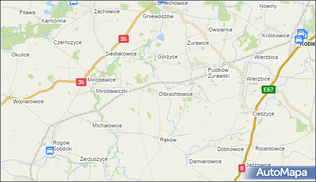 mapa Olbrachtowice, Olbrachtowice na mapie Targeo