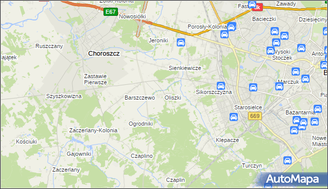 mapa Oliszki gmina Choroszcz, Oliszki gmina Choroszcz na mapie Targeo
